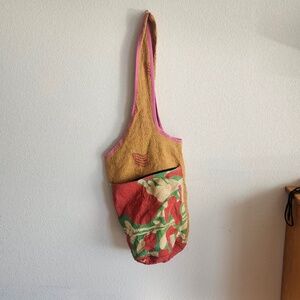 Quilted Kantha Bae yoga Bag with pockets multi colored